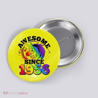 70th Birthday Rainbow Unicorn Awesome Since 1956 Button
