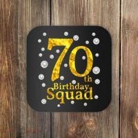 70th Birthday Squad Party Bday Gold Pearl Print Matching Coaster thumb 0
