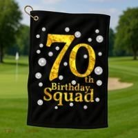 70th Birthday Squad Party Bday Gold Pearl Print Matching Golf Towel thumb 1