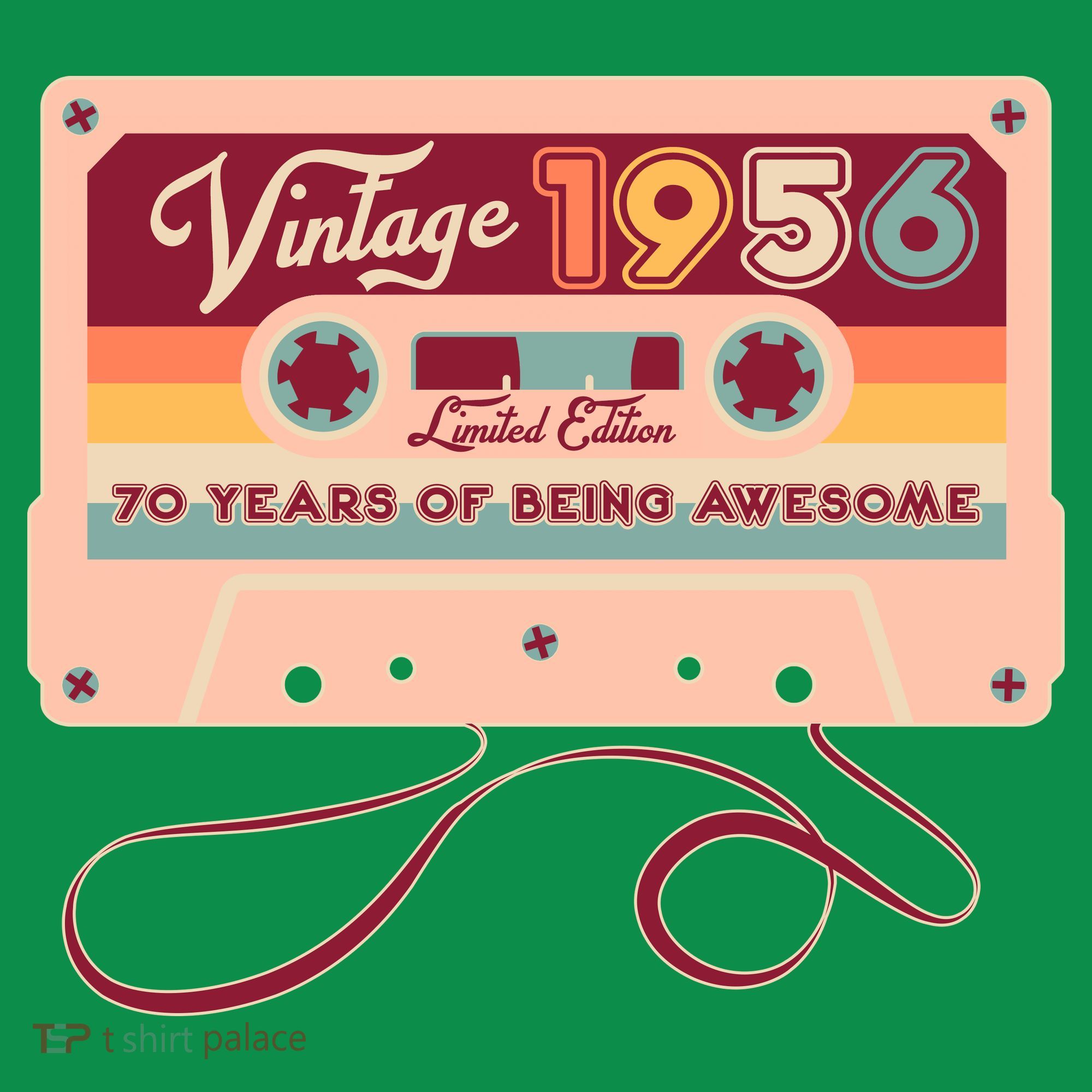 70th Birthday Vintage 1956 Limited Edition Cassette Tape T-Shirt