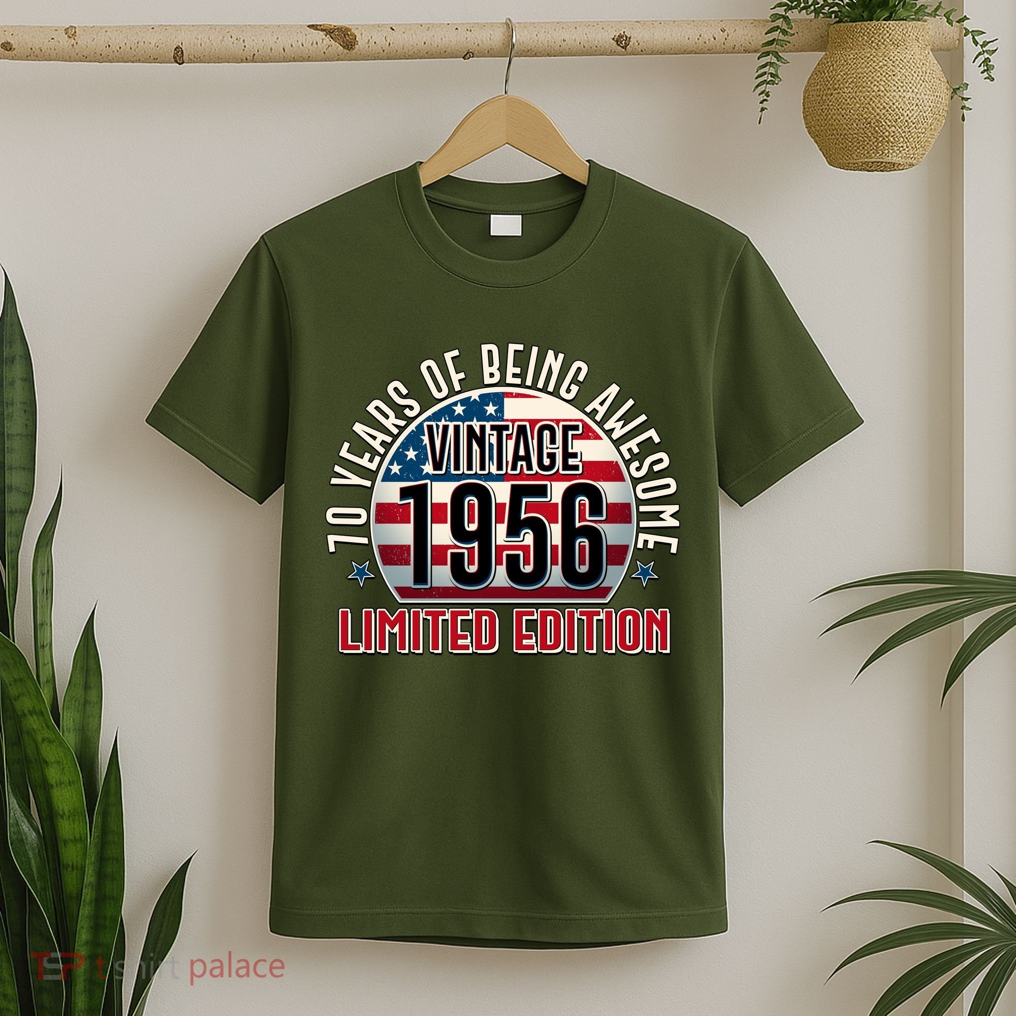 70th Birthday Vintage 1956 Limited Edition Years Of Being Awesome USA Flag  T-Shirt