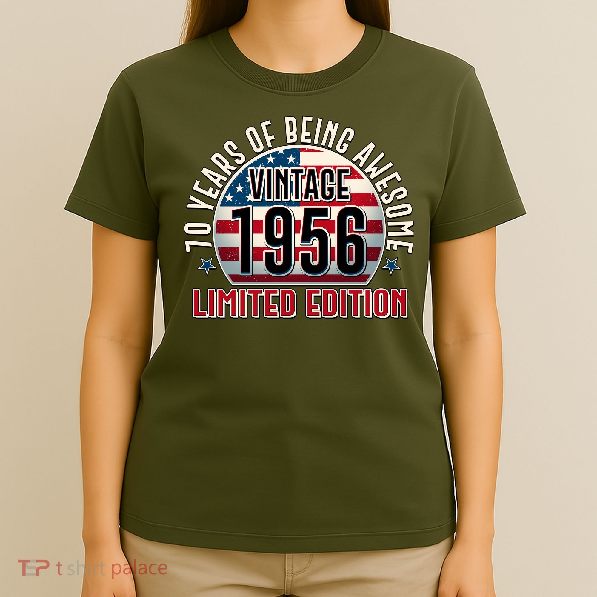 70th Birthday Vintage 1956 Limited Edition Years Of Being Awesome USA Flag  T-Shirt