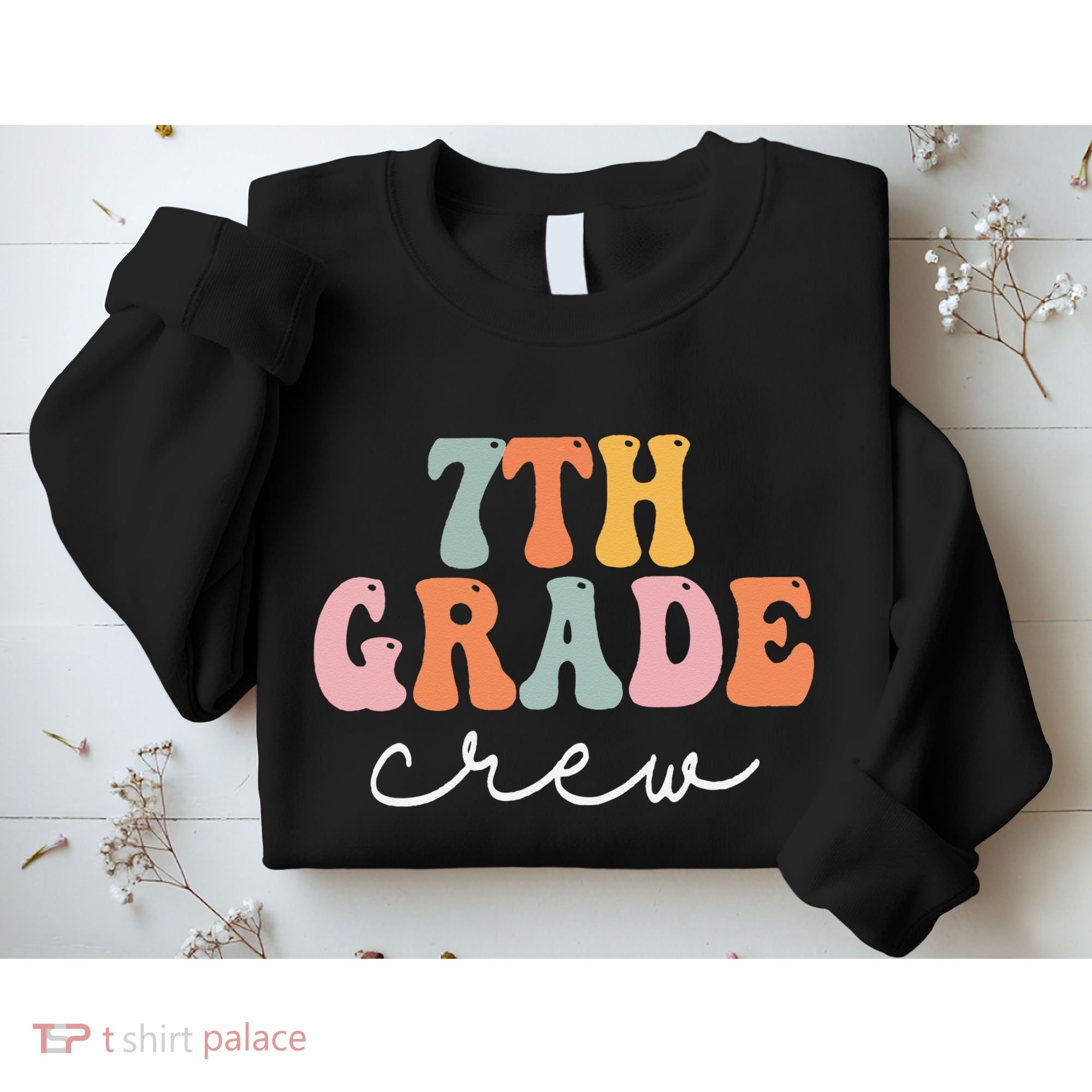 7th Grade Crew Retro Groovy Women Happy First Day Of School Sweatshirt
