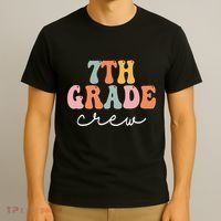 7th Grade Crew Retro Groovy Women Happy First Day Of School T-Shirt thumb 3