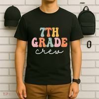 7th Grade Crew Retro Groovy Women Happy First Day Of School T-Shirt thumb 6