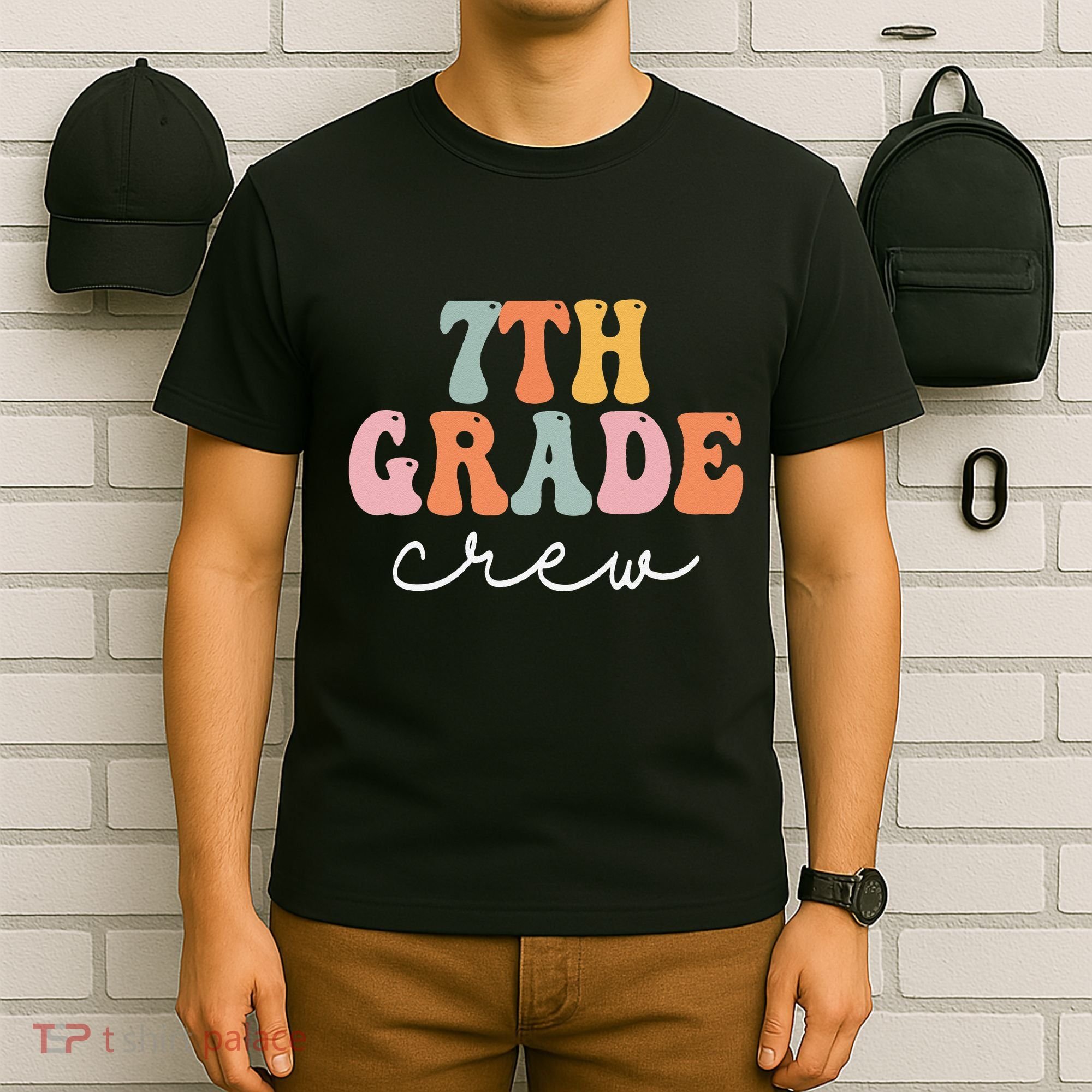 7th Grade Crew Retro Groovy Women Happy First Day Of School T-Shirt