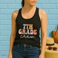 7th Grade Crew Retro Groovy Women Happy First Day Of School Women's Tank Top thumb 2