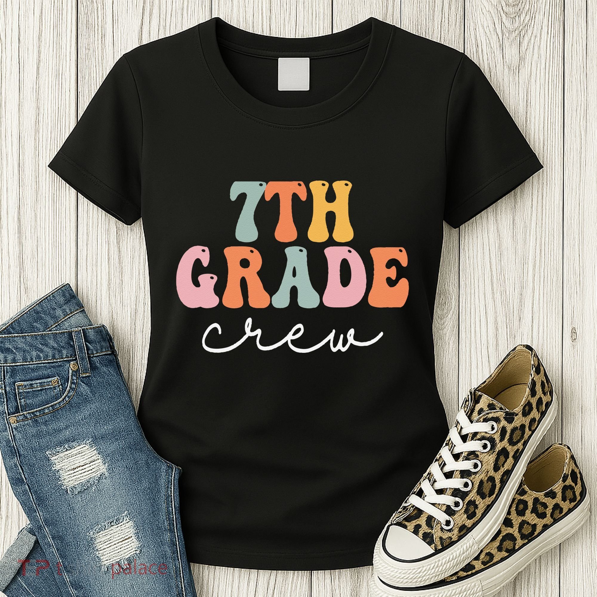7th Grade Crew Retro Groovy Women Happy First Day Of School Women's T-Shirt