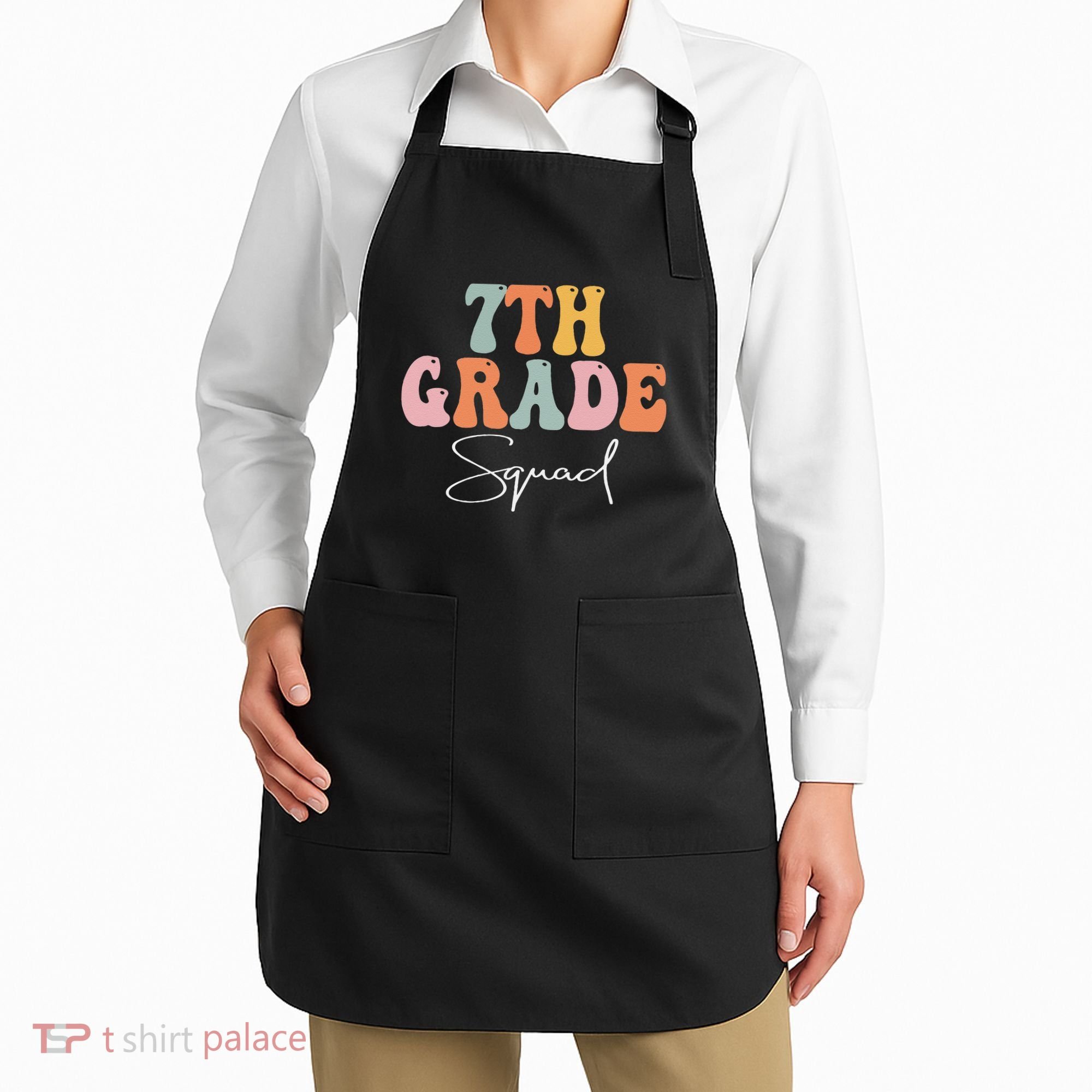 7th Grade Squad Retro Groovy Funny Happy First Day Of School Apron