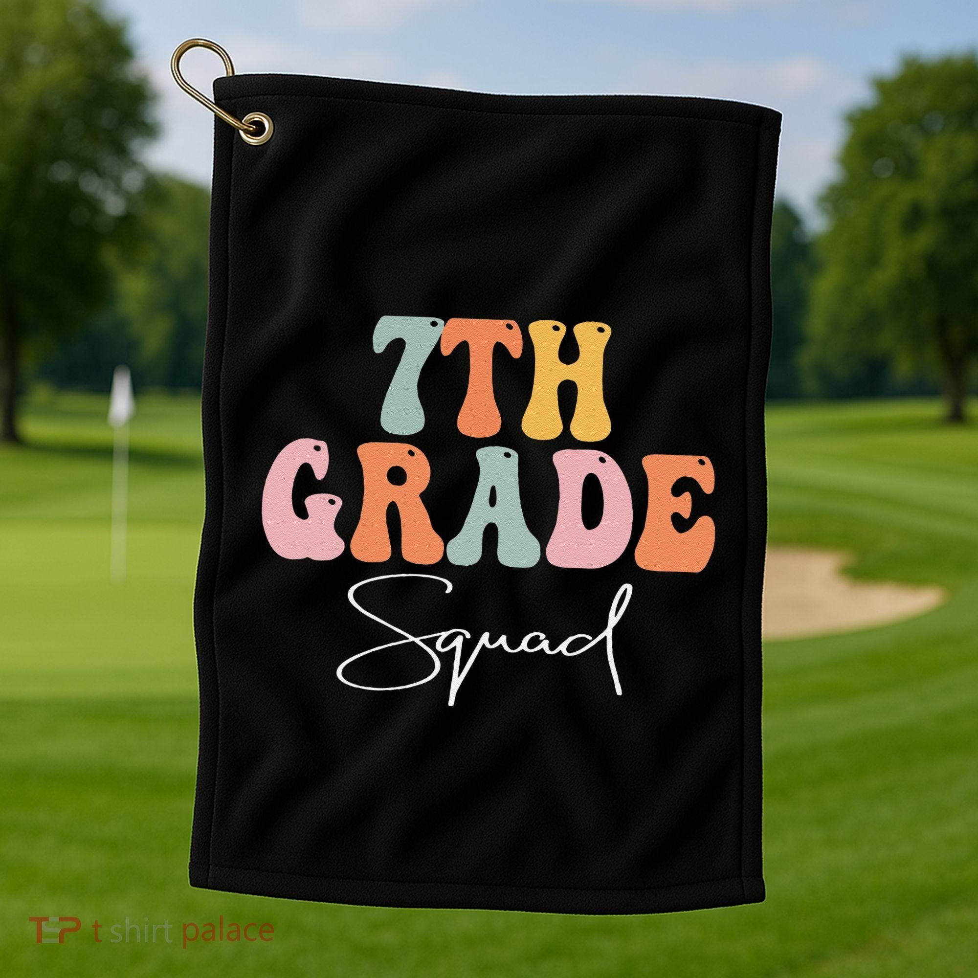 7th Grade Squad Retro Groovy Funny Happy First Day Of School Golf Towel