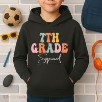 7th Grade Squad Retro Groovy Funny Happy First Day Of School Kids Hoodie thumb 2