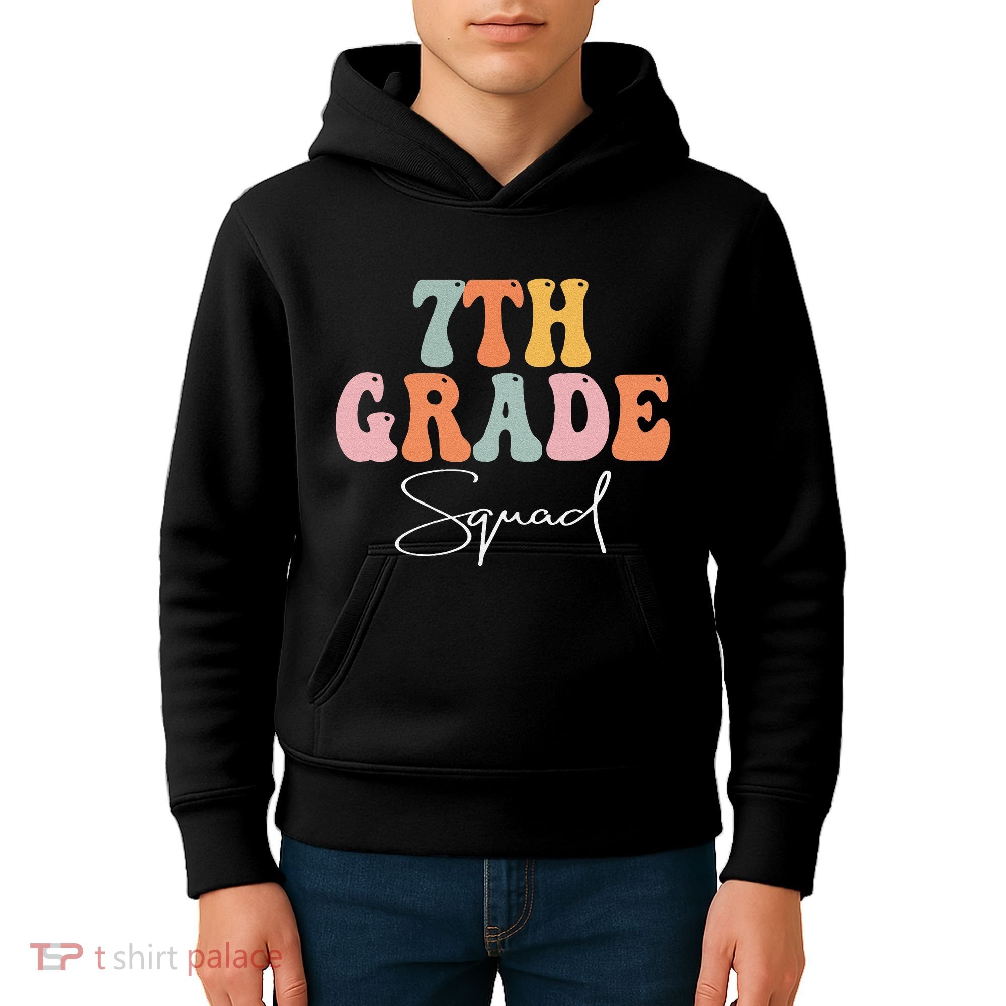 7th Grade Squad Retro Groovy Funny Happy First Day Of School Kids Hoodie