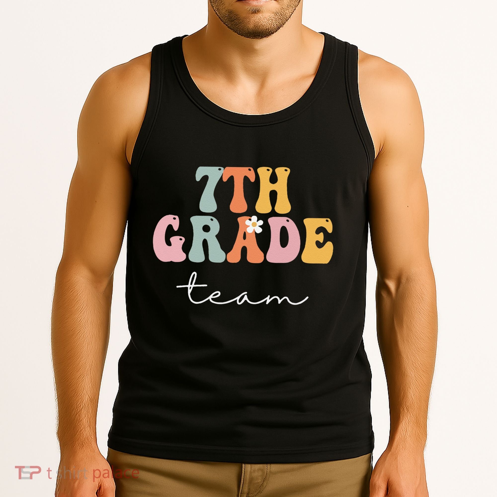 7th Grade Team Retro Groovy Funny Happy First Day Of School Tank Top