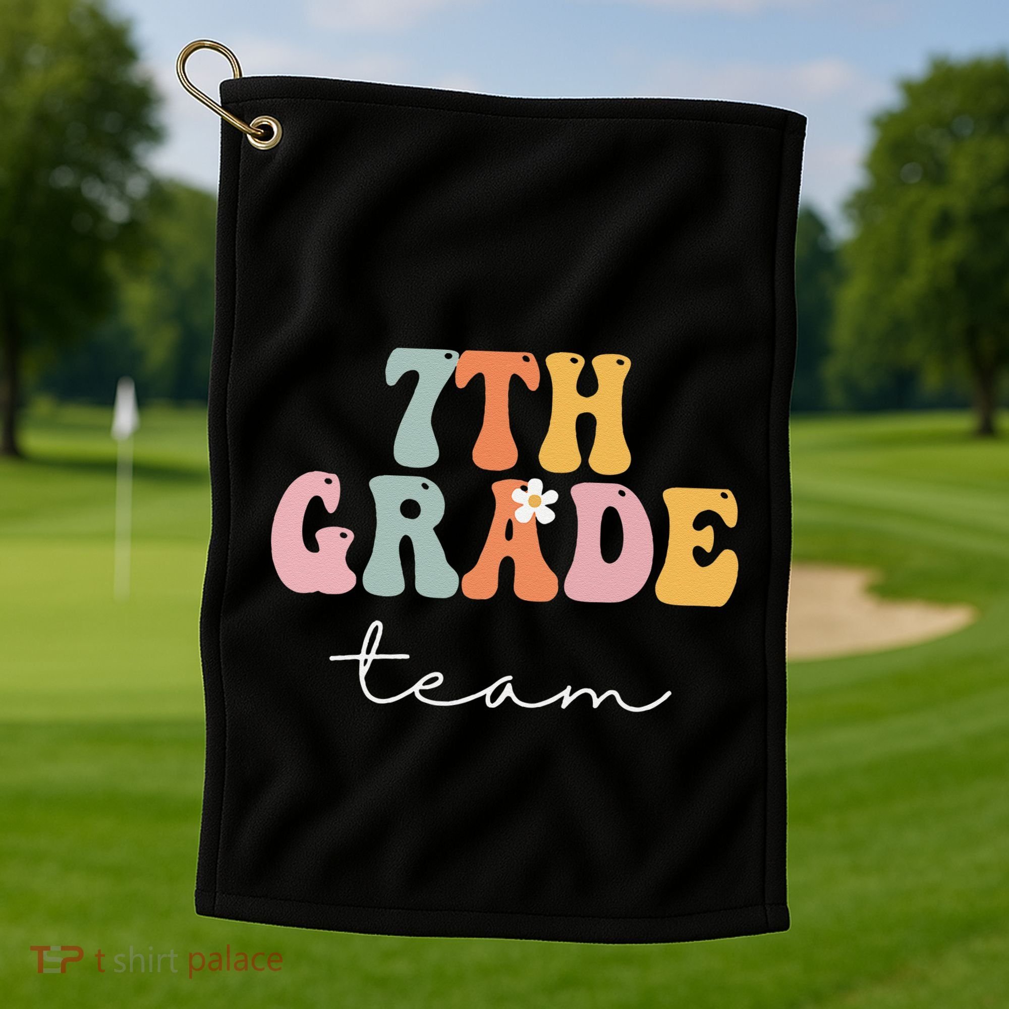 7th Grade Team Retro Groovy Funny Happy First Day Of School Golf Towel