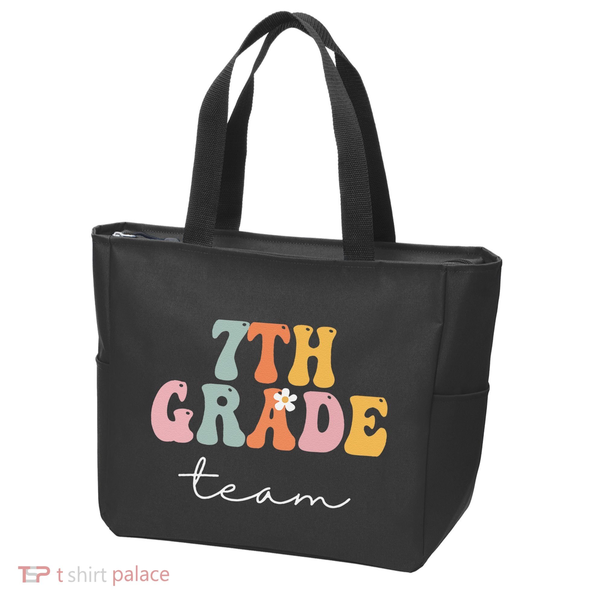 7th Grade Team Retro Groovy Funny Happy First Day Of School Tote Bag