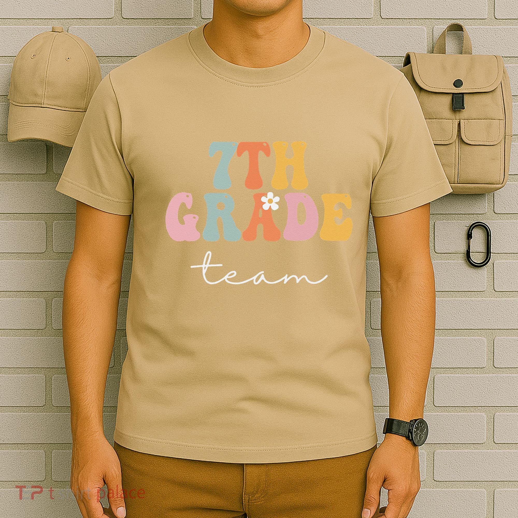 7th Grade Team Retro Groovy Funny Happy First Day Of School T-Shirt
