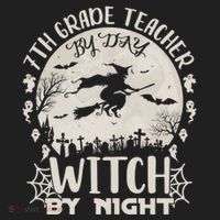 7Th Grade Teacher By Day Witch By Night Funny Halloween Gift Golf Towel thumb 3