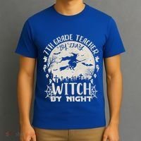 7Th Grade Teacher By Day Witch By Night Funny Halloween Gift T-Shirt thumb 3