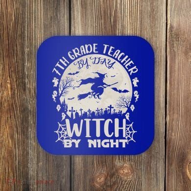 7Th Grade Teacher By Day Witch By Night Funny Halloween Gift Coaster