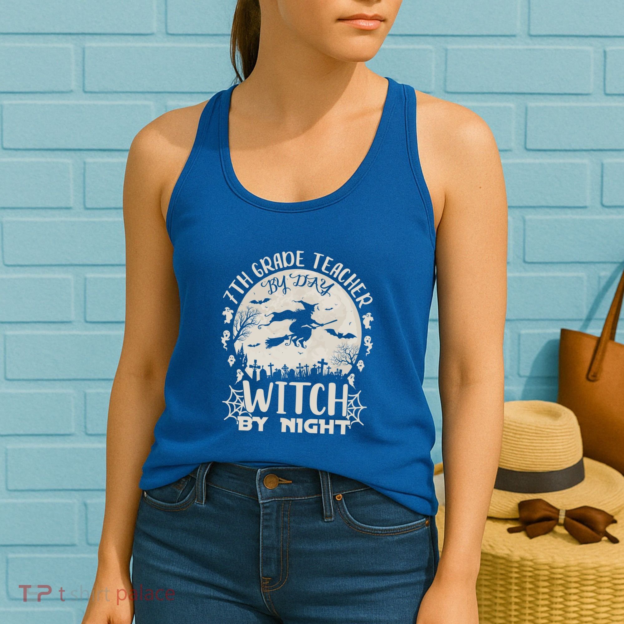 7Th Grade Teacher By Day Witch By Night Funny Halloween Gift Women's Tank Top