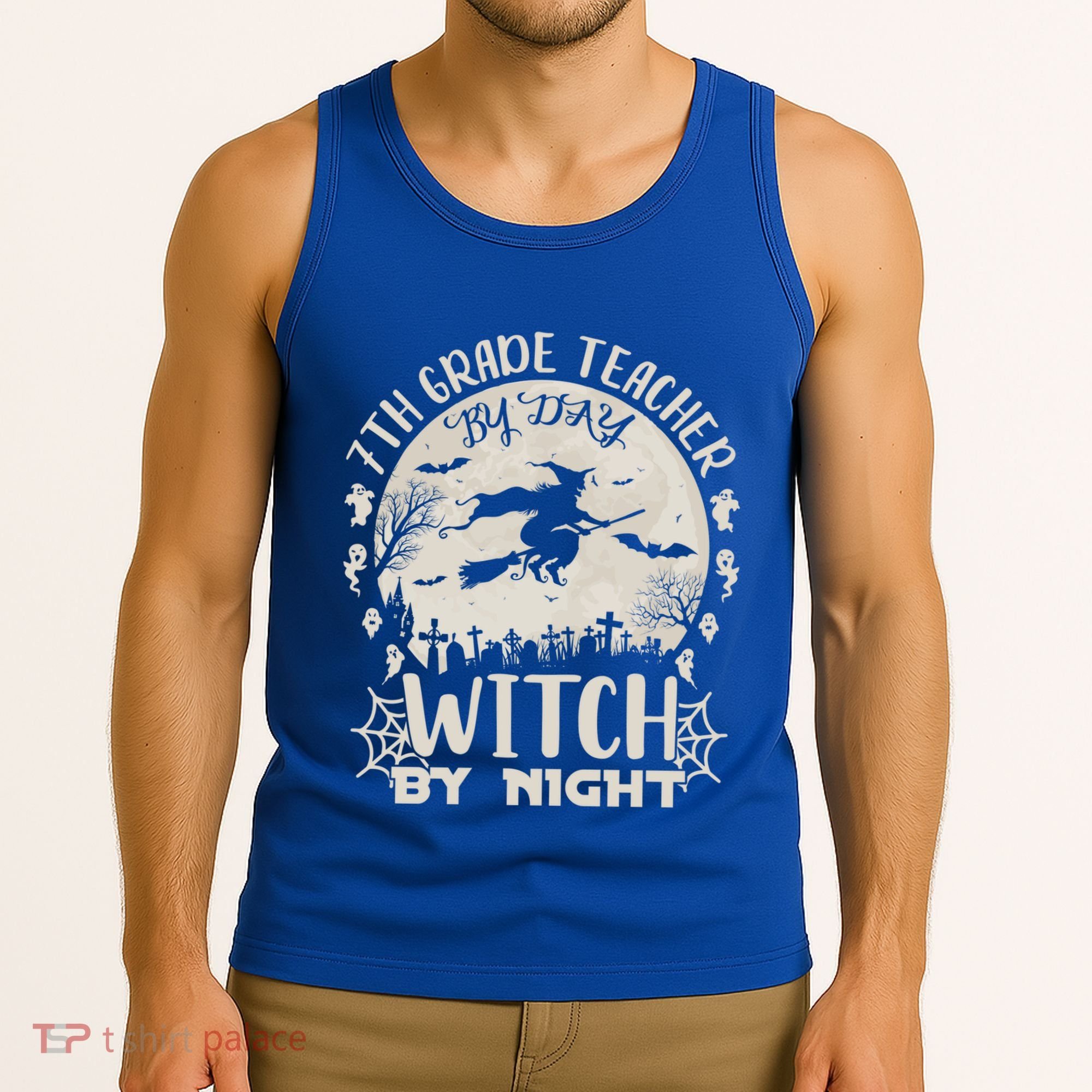 7Th Grade Teacher By Day Witch By Night Funny Halloween Gift Tank Top