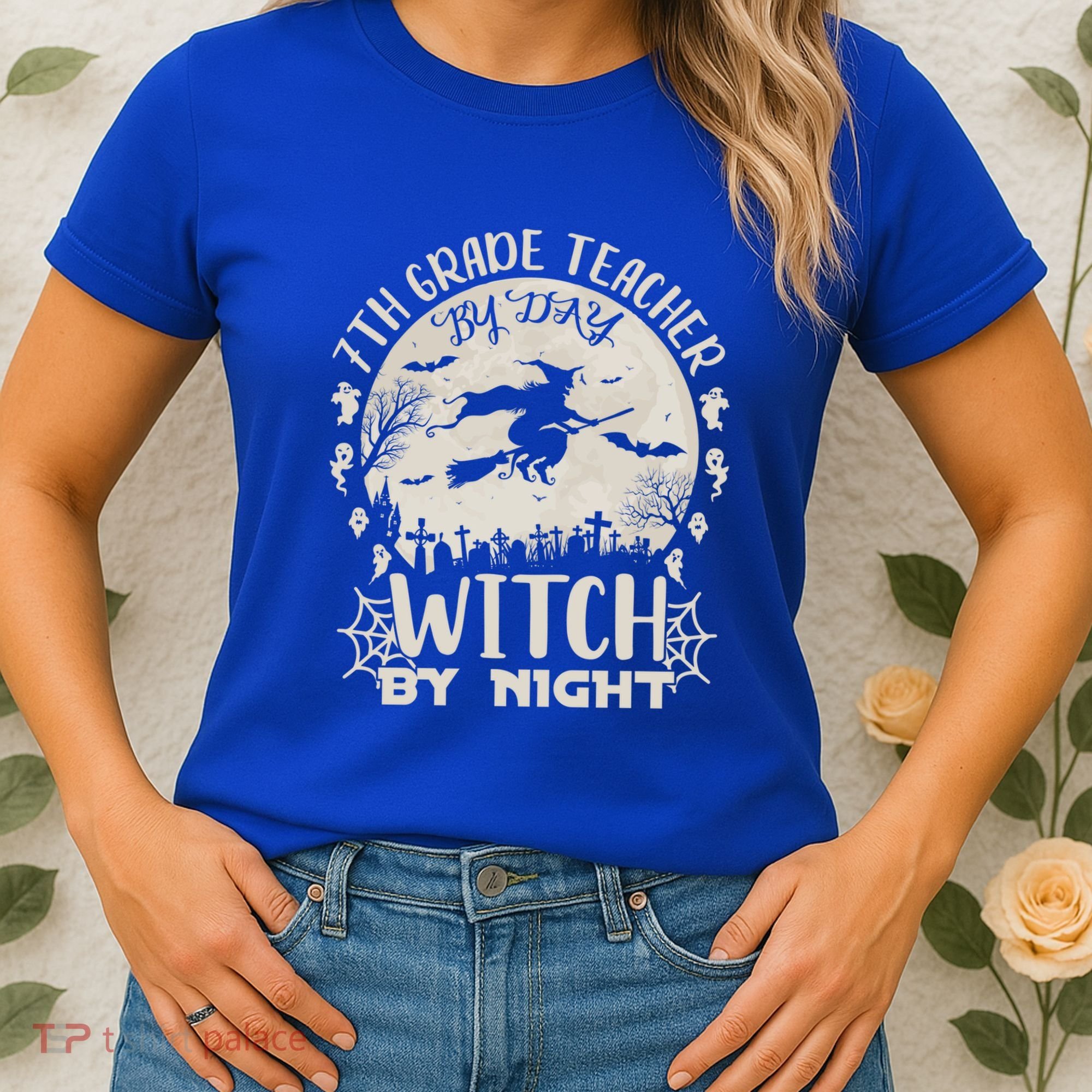 7Th Grade Teacher By Day Witch By Night Funny Halloween Gift Women's T-Shirt