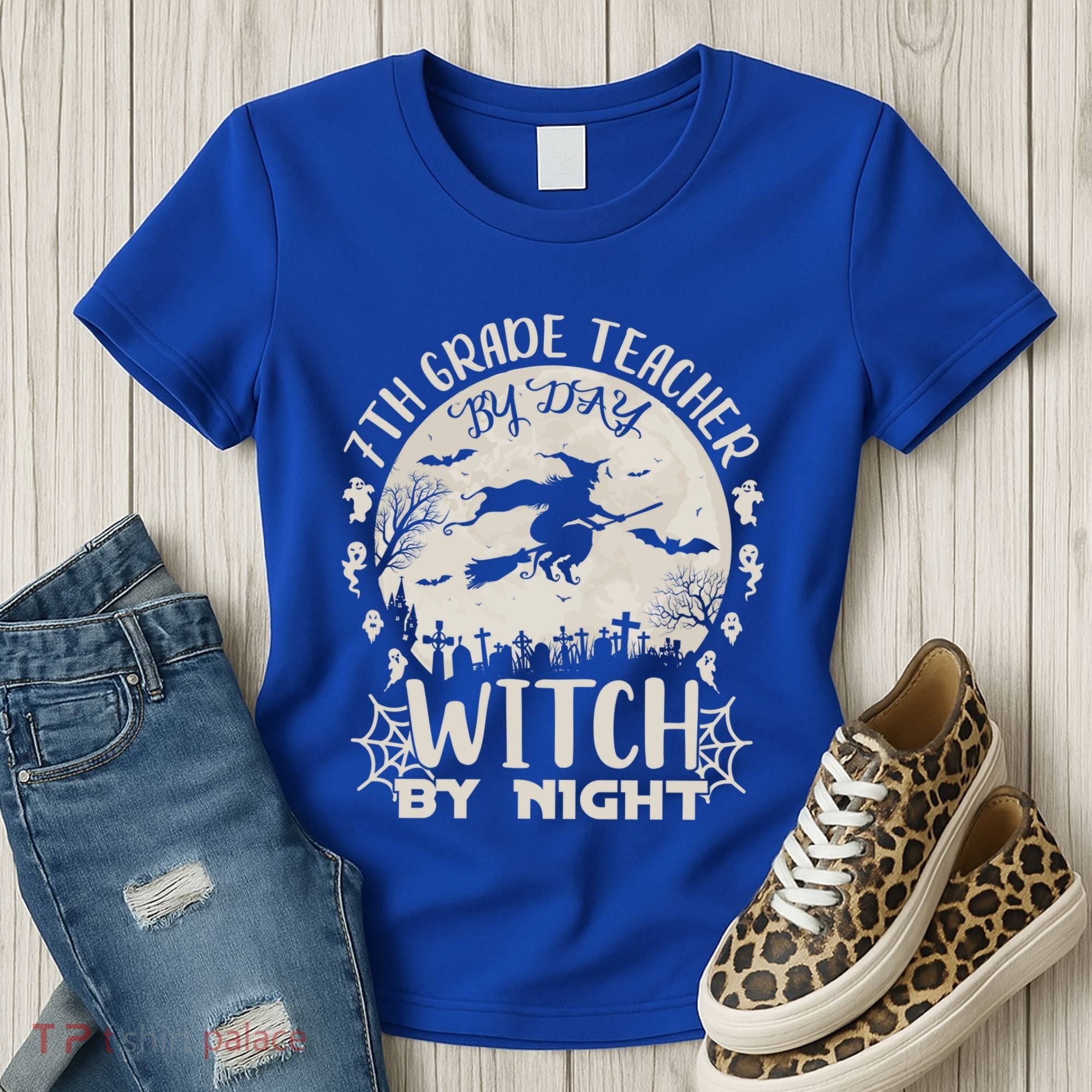 7Th Grade Teacher By Day Witch By Night Funny Halloween Gift Women's T-Shirt