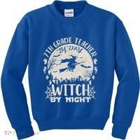 7Th Grade Teacher By Day Witch By Night Funny Halloween Gift Kids Sweatshirt thumb 0