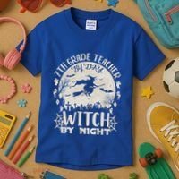 7Th Grade Teacher By Day Witch By Night Funny Halloween Gift Kids T-Shirt thumb 3