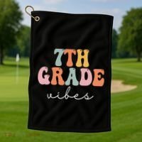 7th Grade Vibes Retro Groovy Funny Happy First Day Of School Golf Towel thumb 1