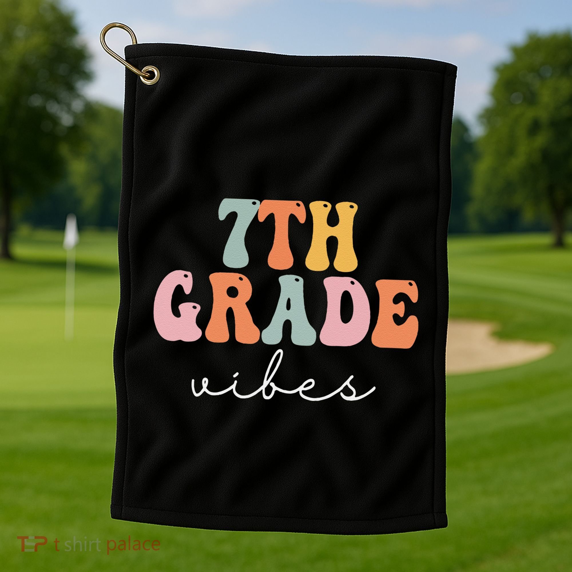 7th Grade Vibes Retro Groovy Funny Happy First Day Of School Golf Towel