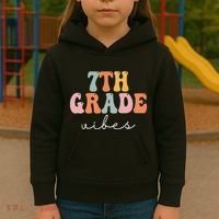 7th Grade Vibes Retro Groovy Funny Happy First Day Of School Kids Hoodie thumb 3