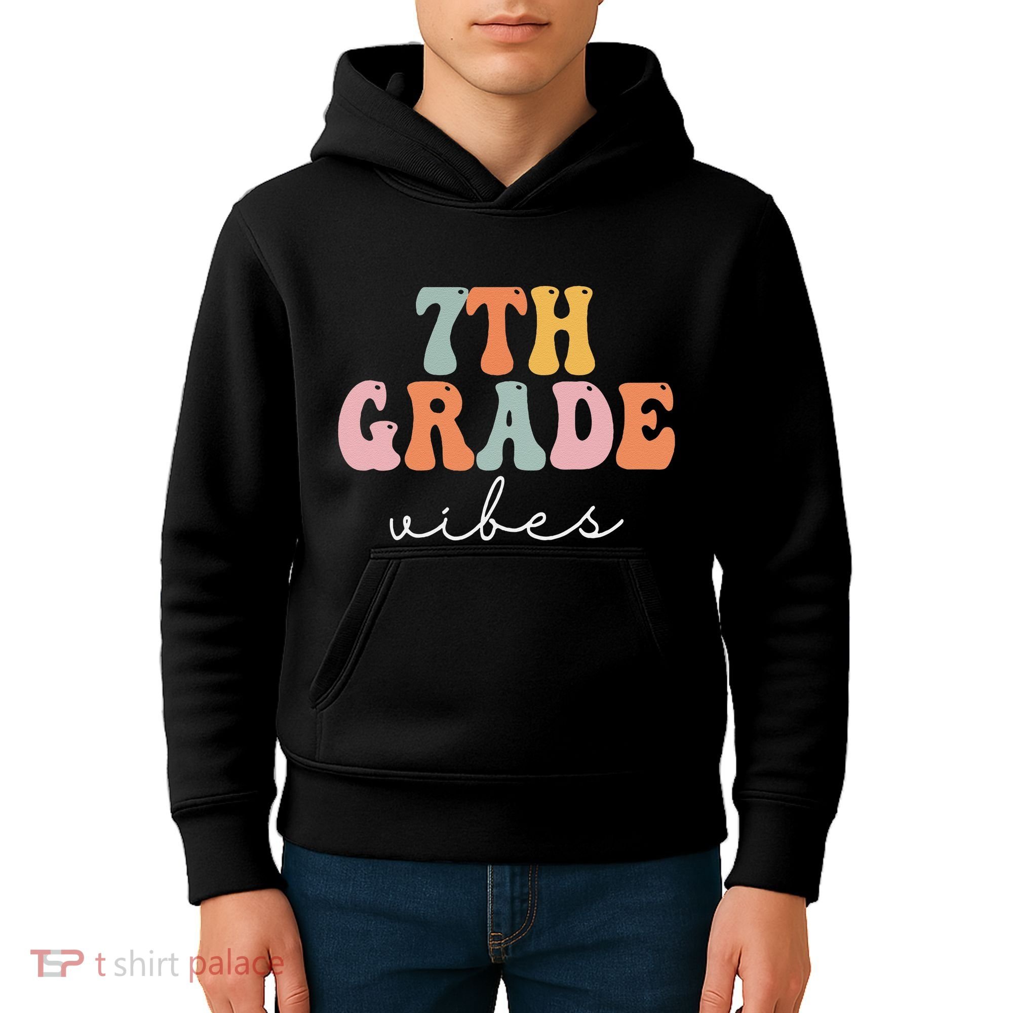 7th Grade Vibes Retro Groovy Funny Happy First Day Of School Kids Hoodie
