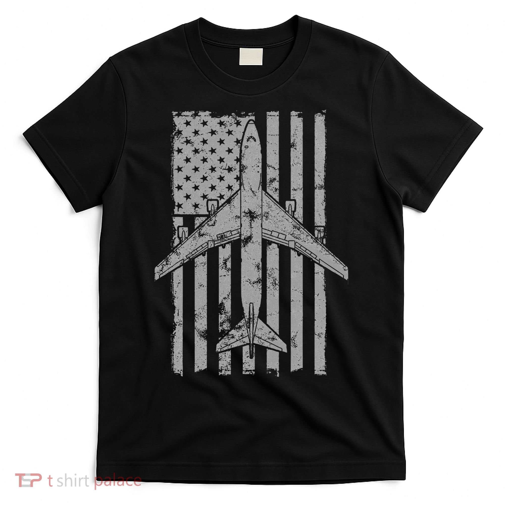 747 Jumbo Jet Airliner Vintage Flag Pilot T-Shirt