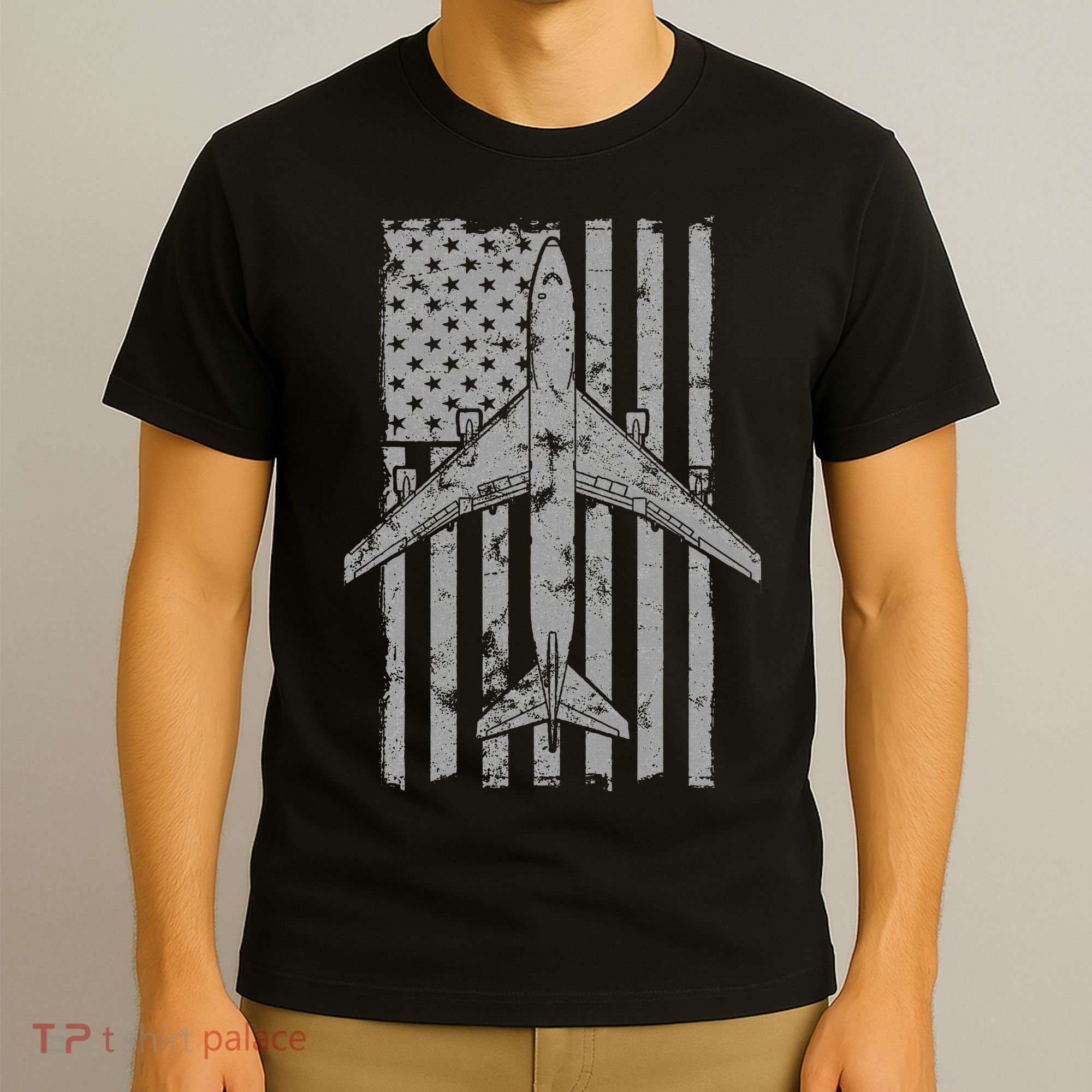 747 Jumbo Jet Airliner Vintage Flag Pilot T-Shirt