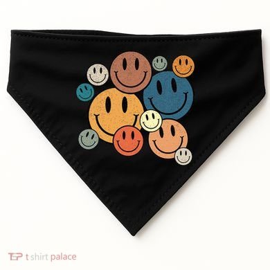 70s Retro Smile Face Cute Happy Peace Smiling Face USA-Made Doggie Bandana