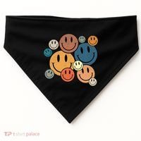 70s Retro Smile Face Cute Happy Peace Smiling Face USA-Made Doggie Bandana thumb 0