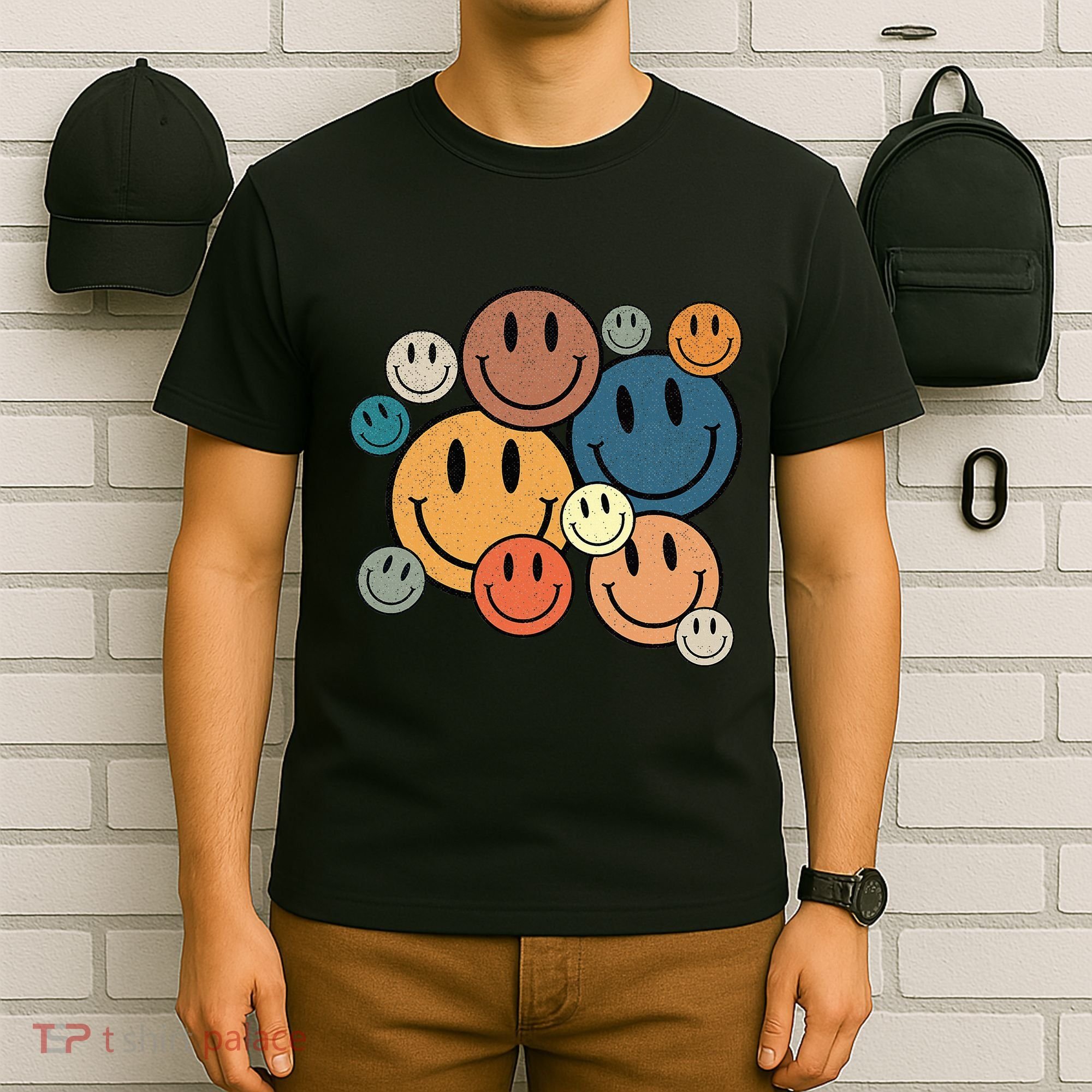 70s Retro Smile Face Cute Happy Peace Smiling Face T-Shirt