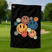 70s Retro Smile Face Cute Happy Peace Smiling Face Golf Towel thumb 1