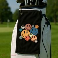 70s Retro Smile Face Cute Happy Peace Smiling Face Golf Towel thumb 2