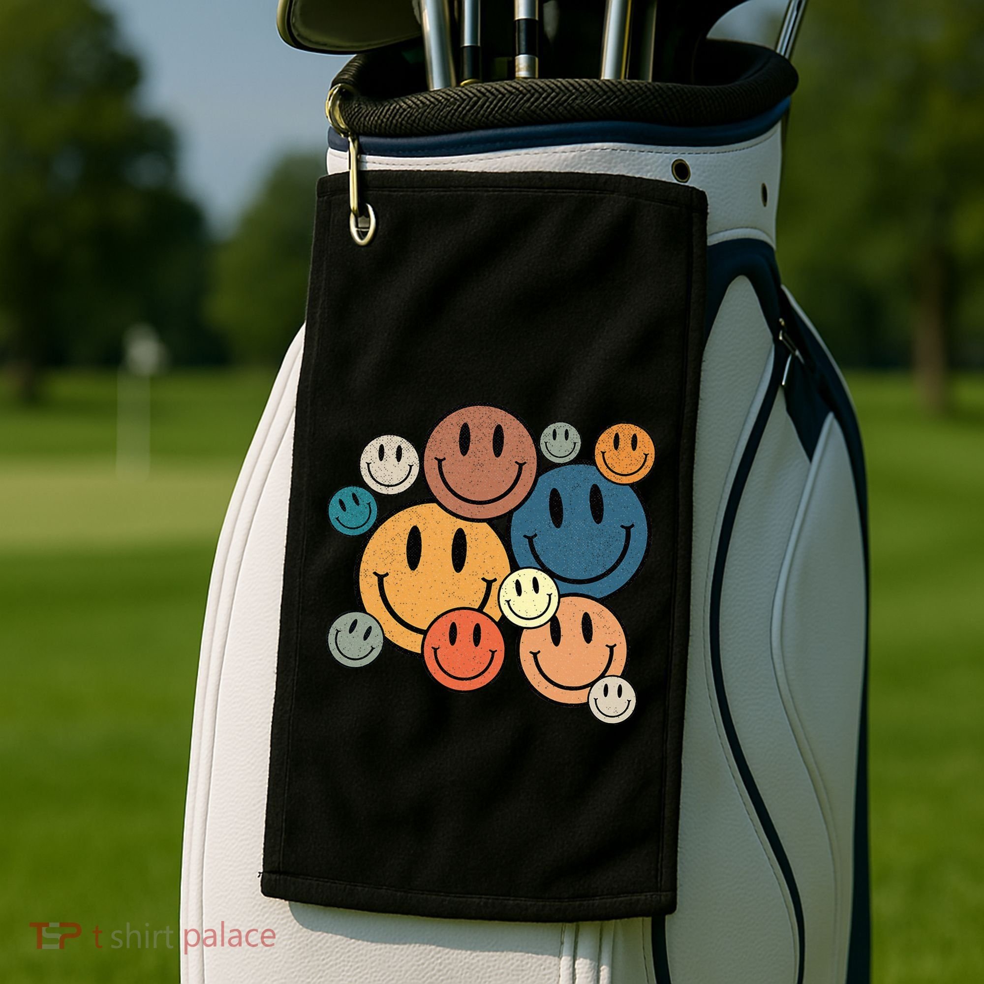 70s Retro Smile Face Cute Happy Peace Smiling Face Golf Towel