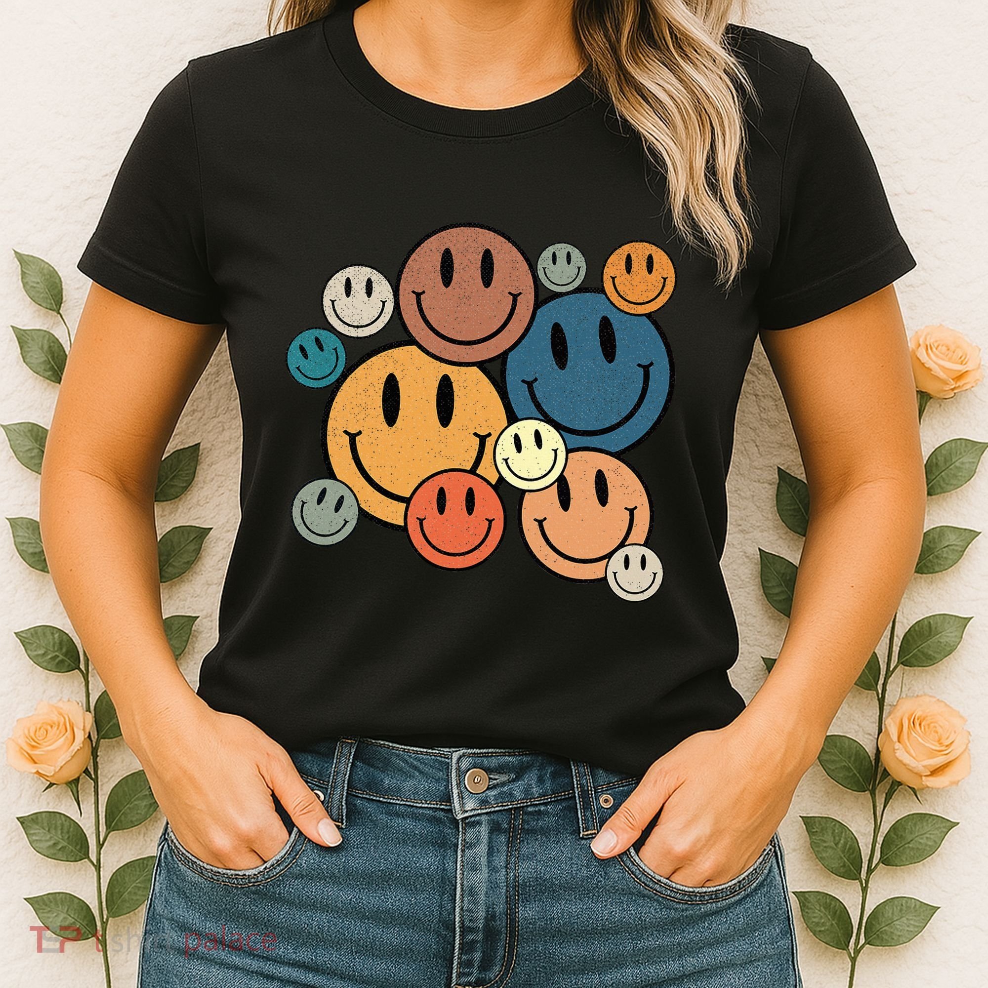 70s Retro Smile Face Cute Happy Peace Smiling Face Women's T-Shirt