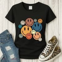 70s Retro Smile Face Cute Happy Peace Smiling Face Women's T-Shirt thumb 3