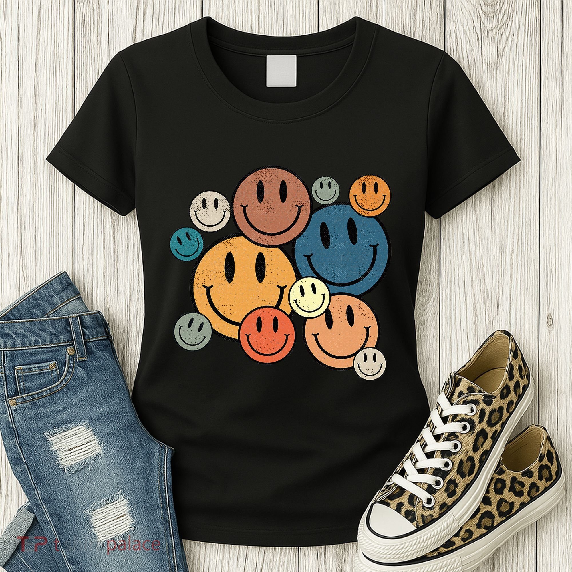 70s Retro Smile Face Cute Happy Peace Smiling Face Women's T-Shirt