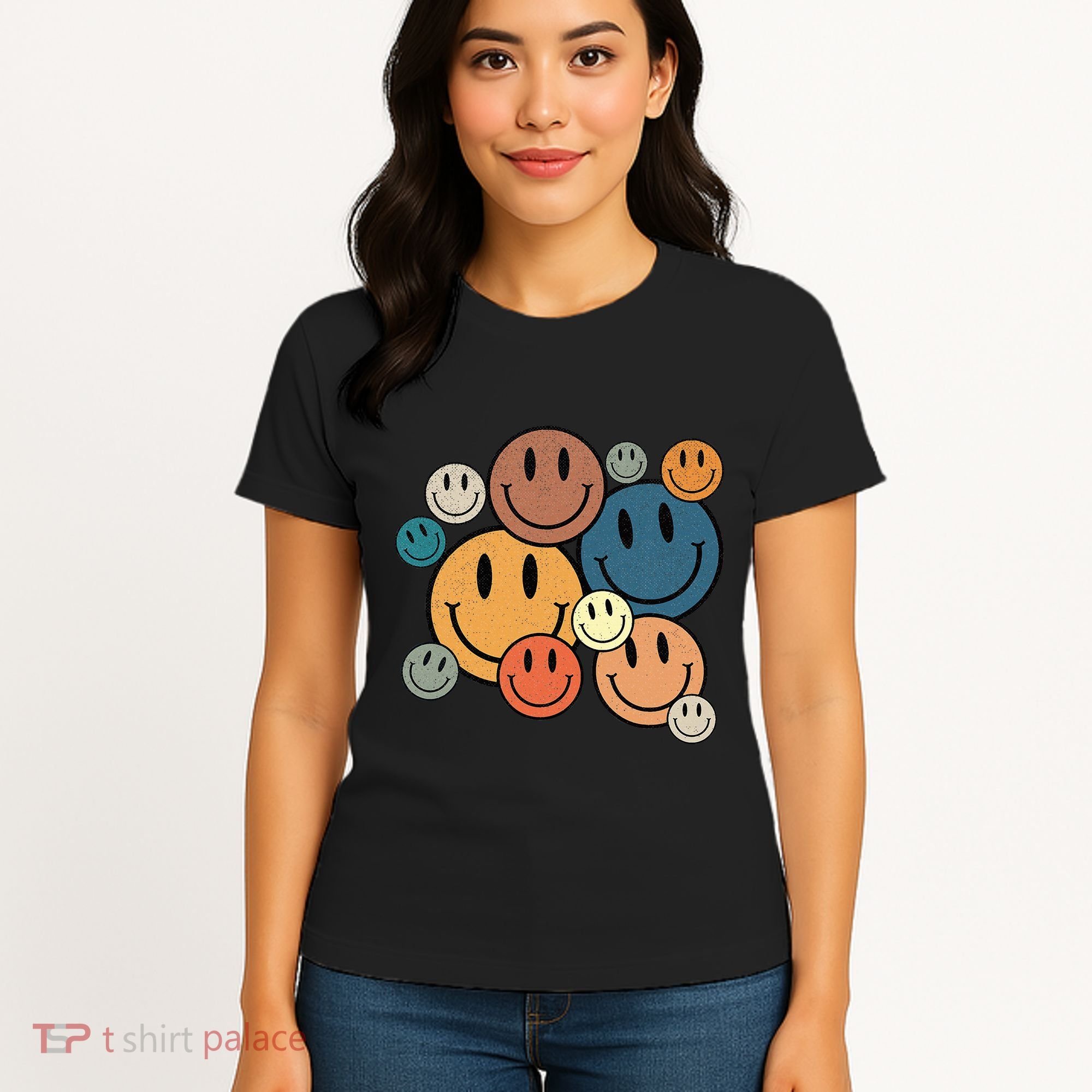 70s Retro Smile Face Cute Happy Peace Smiling Face Women's T-Shirt