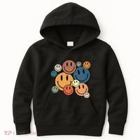 70s Retro Smile Face Cute Happy Peace Smiling Face Kids Hoodie thumb 0