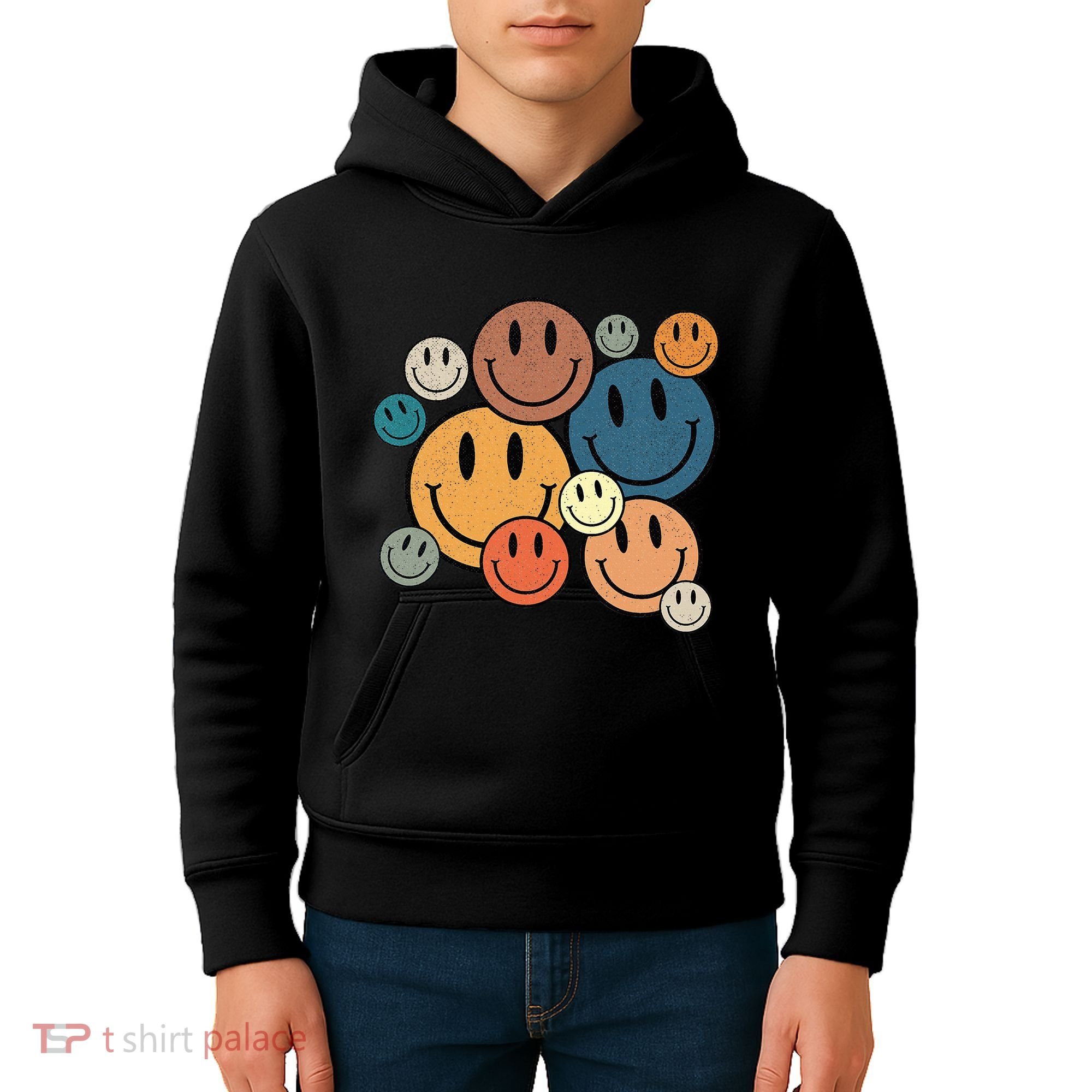 70s Retro Smile Face Cute Happy Peace Smiling Face Kids Hoodie