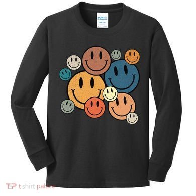 70s Retro Smile Face Cute Happy Peace Smiling Face Kids Long Sleeve Shirt