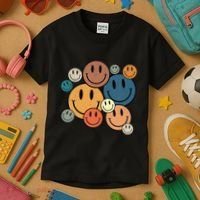 70s Retro Smile Face Cute Happy Peace Smiling Face Kids T-Shirt thumb 3