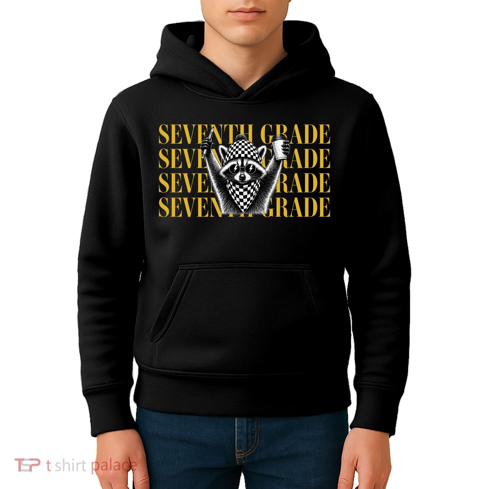 7th Seventh Grade Funny Raccoon Back To School Kids Hoodie